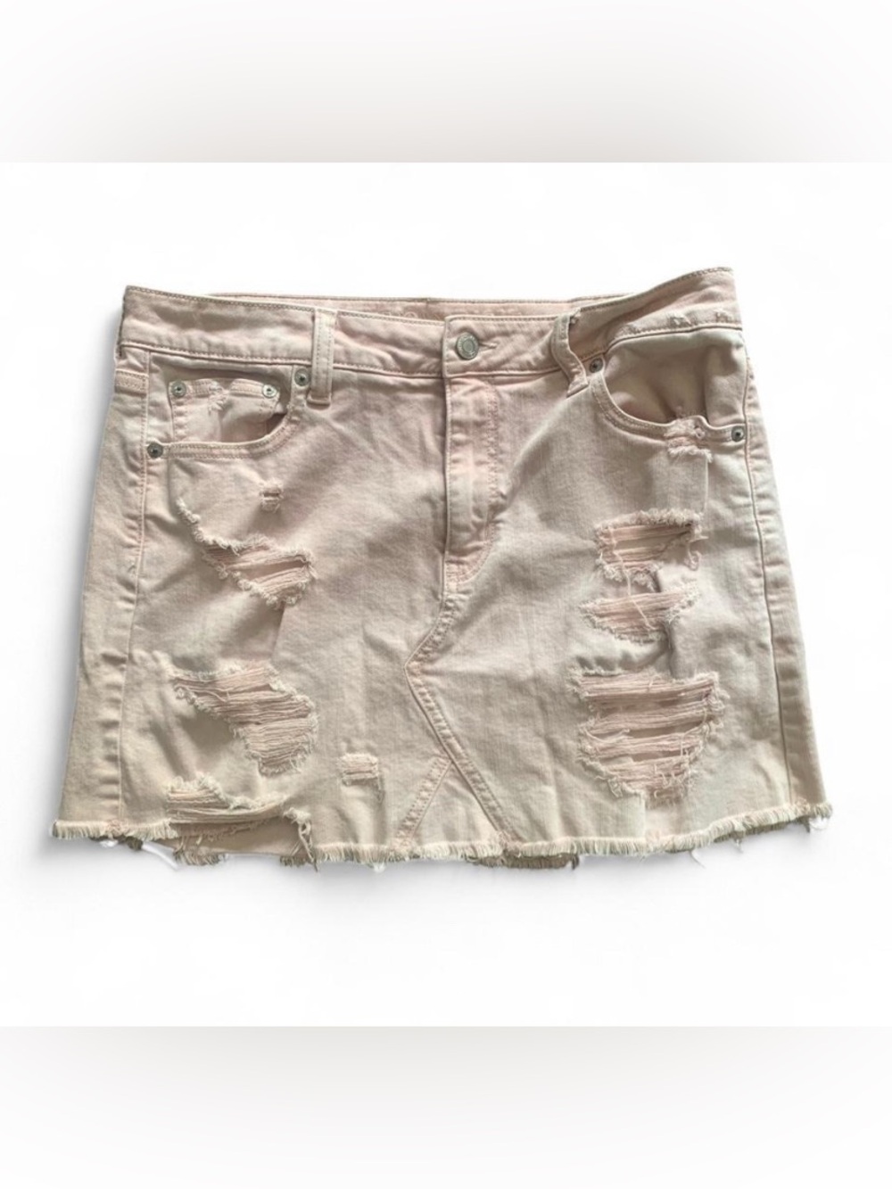 American Eagle Pink Distressed Denim Mini Skirt Size 8 EUC